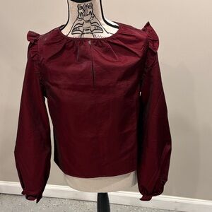 Walter Baker Red Taffeta Blouse with Ruffled Sleeves NWT